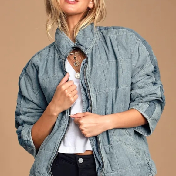 Free People Denim Blue  Quilted Jacket - Picture 9 of 9